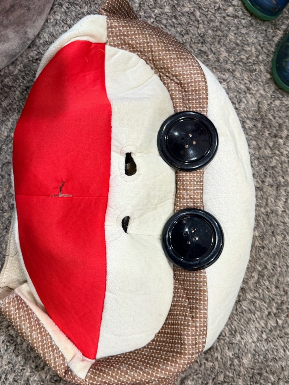 Halloween Mask, sock monkey with Large Button Eyes